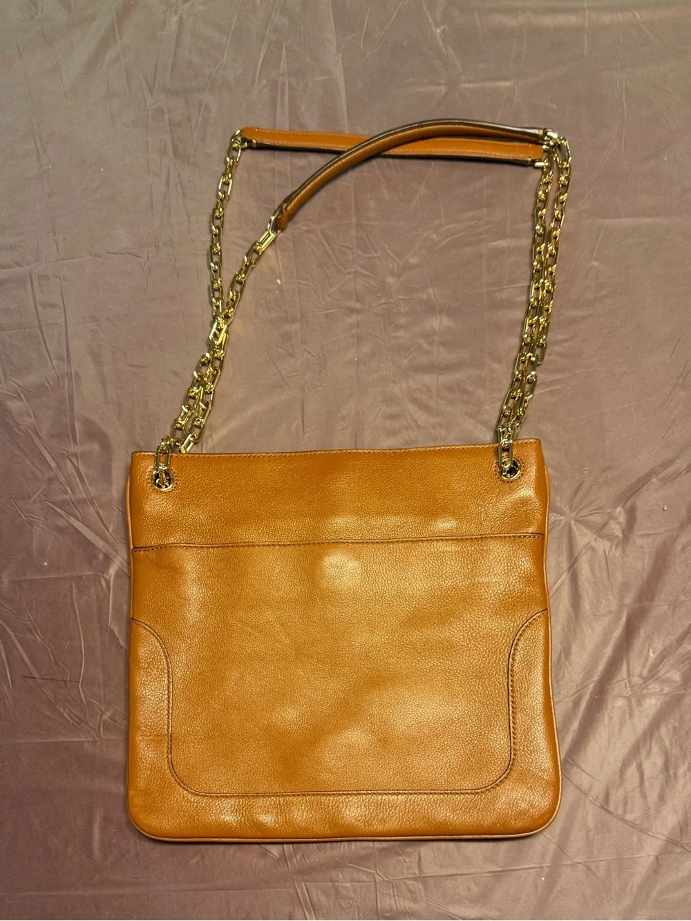 Tory Burch Marsden Swingpack Nut Brown Gold Leather Shoulder Crossbody Bag $428